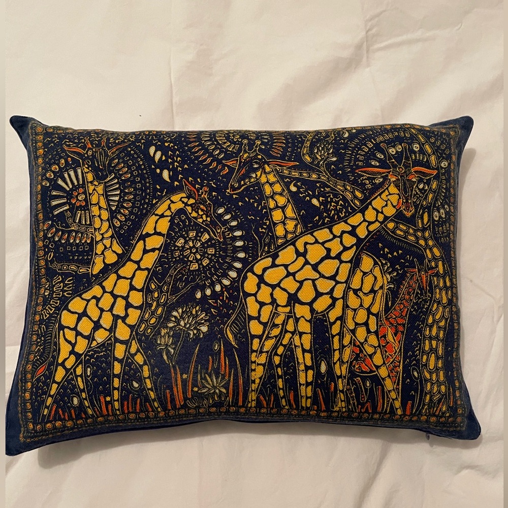 Dior Navy Blue and Yellow Giraffe Motif Accent Pillow